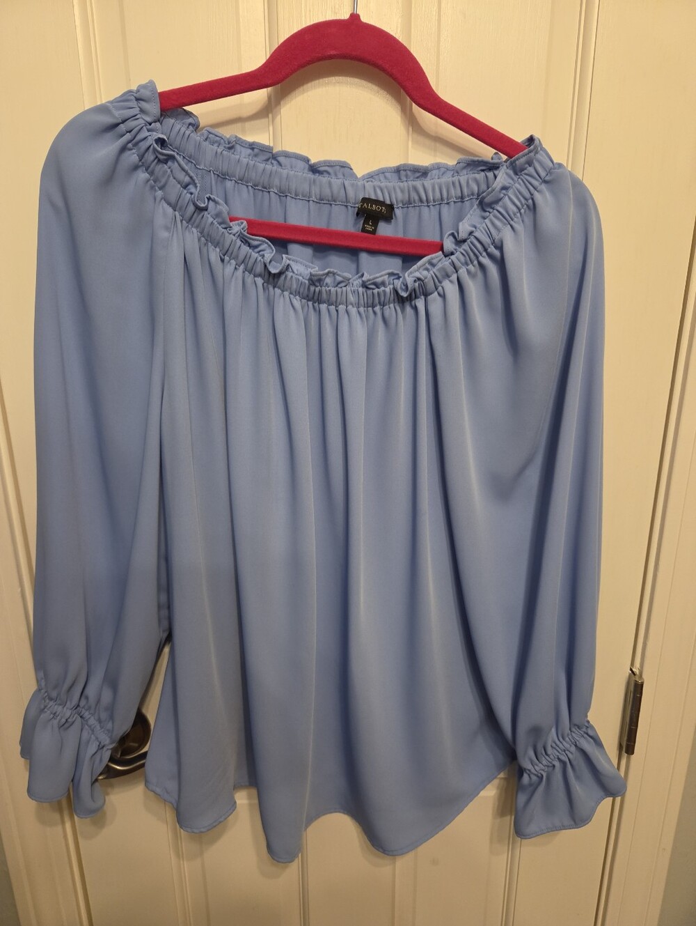 Talbots Light Blue Off-Shoulder Ruffle Cuff Blouse